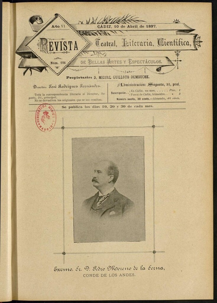 Miniatura de Revista Teatral, Literaria, Científica, de Bellas Artes y Espectáculos. Nº 194