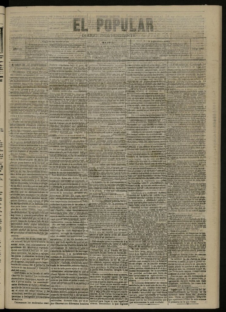 Miniatura de El Popular: diario independiente, político, literario y de noticias de interés general del 17 de noviembre de 1875, nº 1937