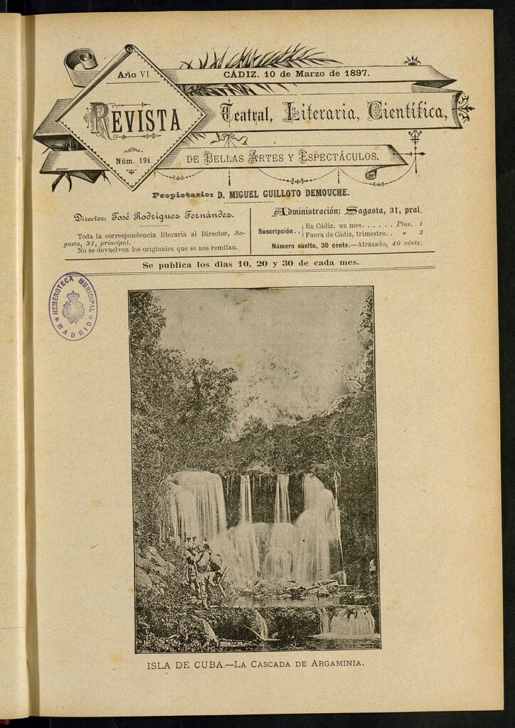 Miniatura de Revista Teatral, Literaria, Científica, de Bellas Artes y Espectáculos. Nº 191