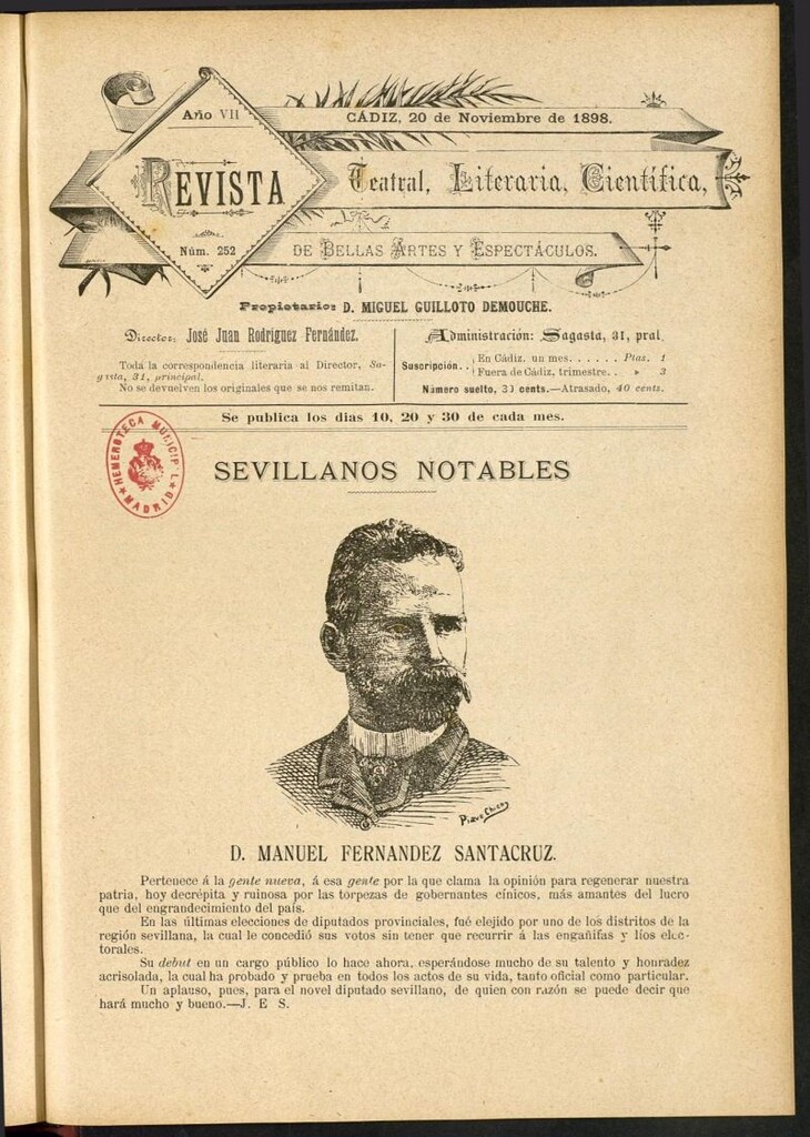 Miniatura de Revista Teatral, Literaria, Científica, de Bellas Artes y Espectáculos. Nº 252