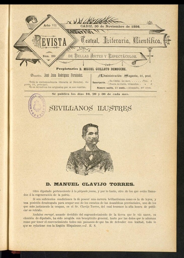 Miniatura de Revista Teatral, Literaria, Científica, de Bellas Artes y Espectáculos. Nº 253