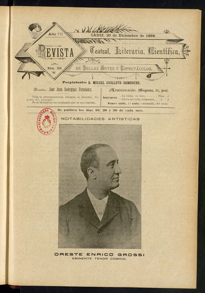 Miniatura de Revista Teatral, Literaria, Científica, de Bellas Artes y Espectáculos. Nº 255