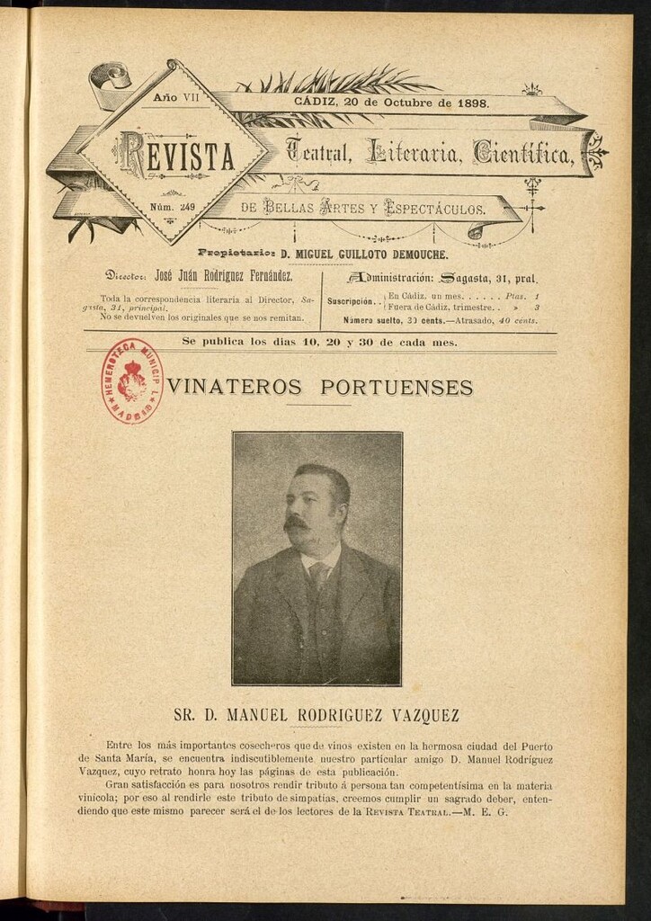 Miniatura de Revista Teatral, Literaria, Científica, de Bellas Artes y Espectáculos. Nº 249