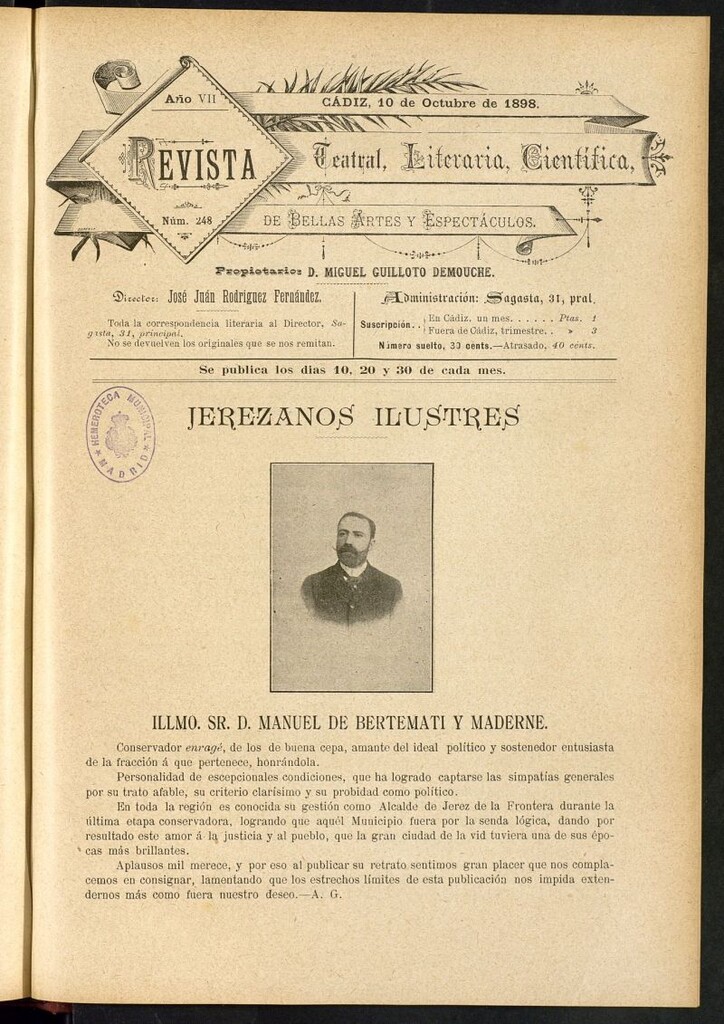 Miniatura de Revista Teatral, Literaria, Científica, de Bellas Artes y Espectáculos. Nº 248