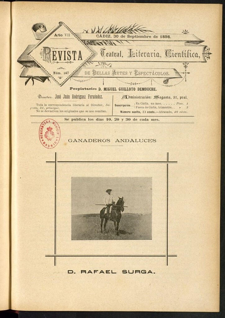 Miniatura de Revista Teatral, Literaria, Científica, de Bellas Artes y Espectáculos. Nº 247