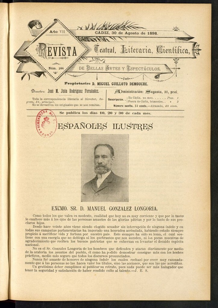 Miniatura de Revista Teatral, Literaria, Científica, de Bellas Artes y Espectáculos. Nº 244