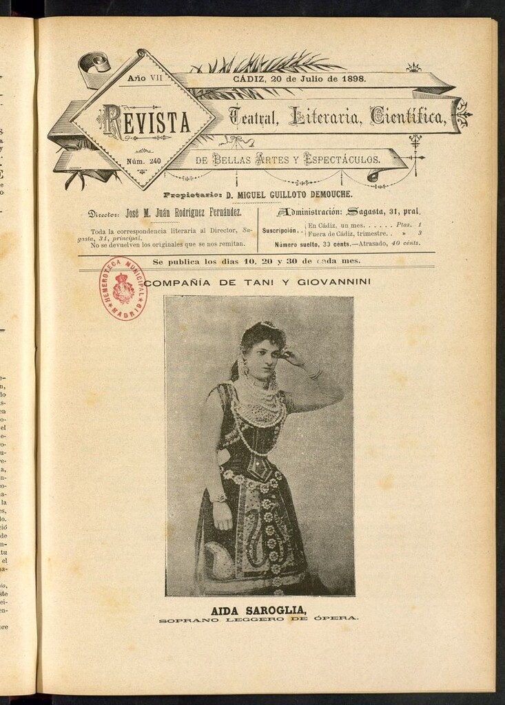 Miniatura de Revista Teatral, Literaria, Científica, de Bellas Artes y Espectáculos. Nº 240
