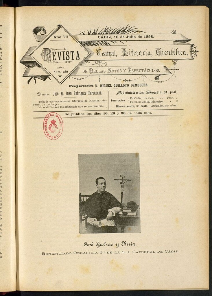 Miniatura de Revista Teatral, Literaria, Científica, de Bellas Artes y Espectáculos. Nº 239