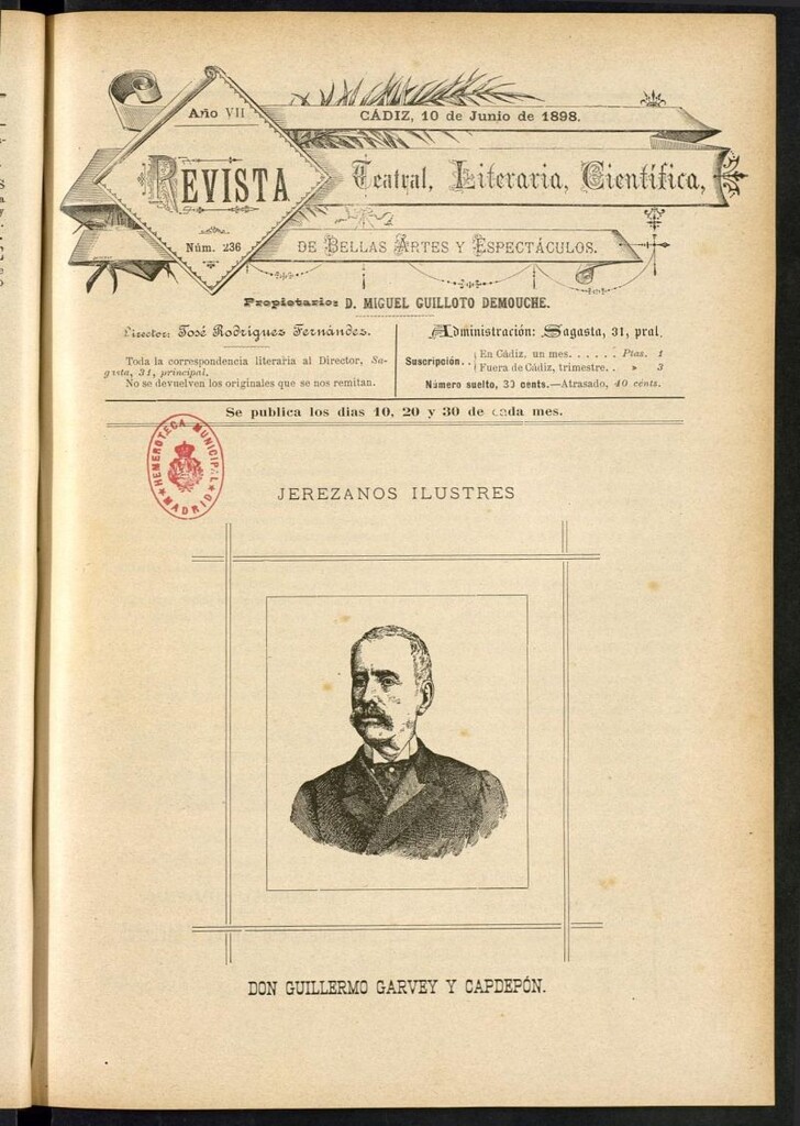 Miniatura de Revista Teatral, Literaria, Científica, de Bellas Artes y Espectáculos. Nº 236