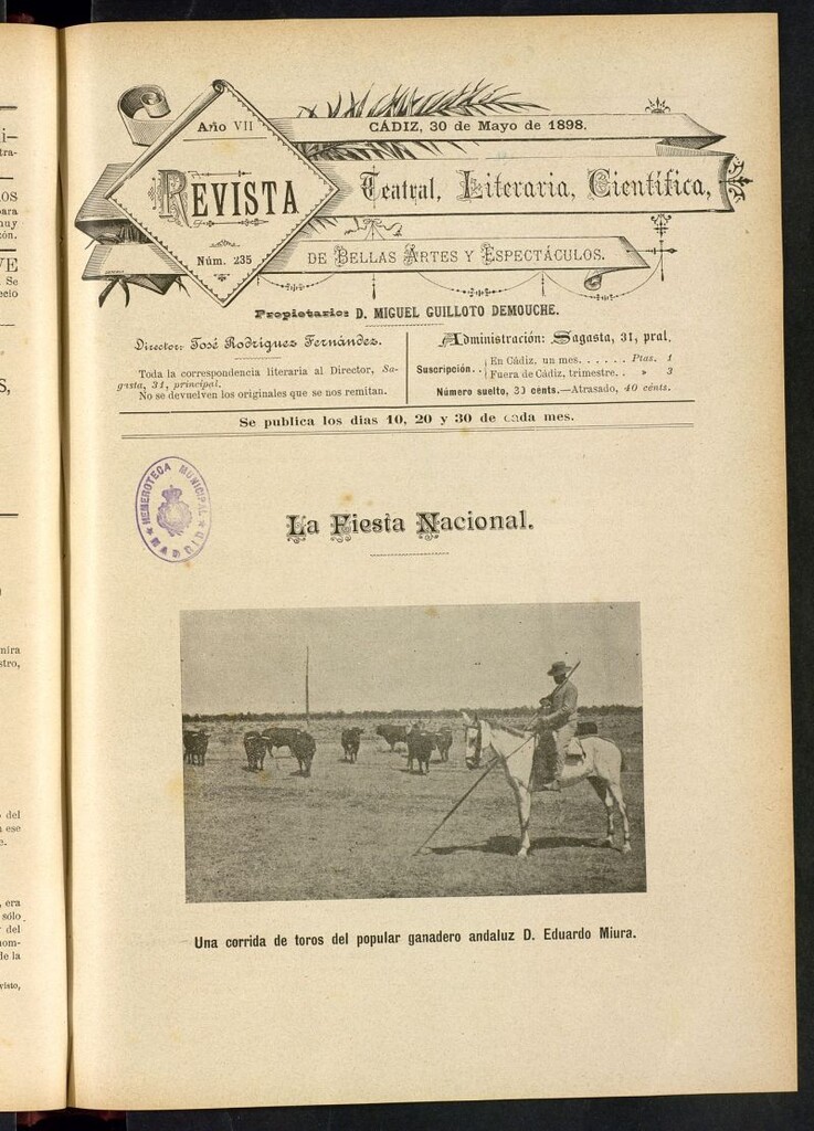 Miniatura de Revista Teatral, Literaria, Científica, de Bellas Artes y Espectáculos. Nº 235