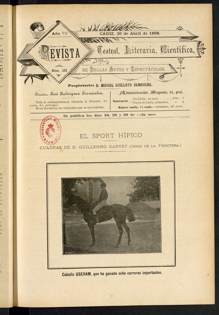 Miniatura de Revista Teatral, Literaria, Científica, de Bellas Artes y Espectáculos. Nº 232