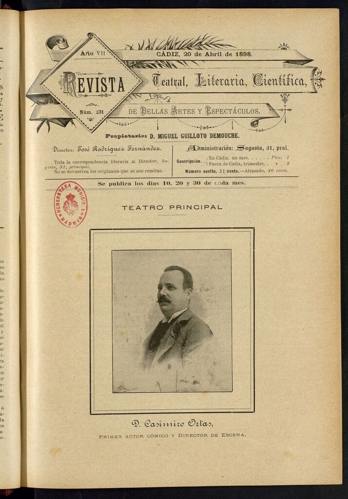 Miniatura de Revista Teatral, Literaria, Científica, de Bellas Artes y Espectáculos. Nº 231