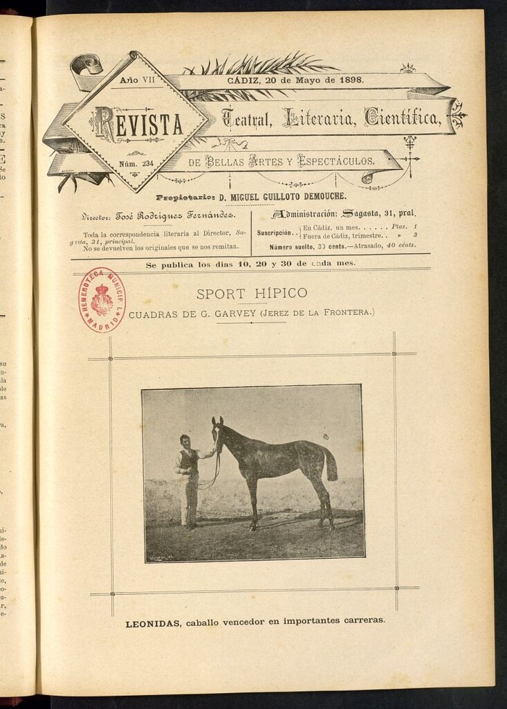 Miniatura de Revista Teatral, Literaria, Científica, de Bellas Artes y Espectáculos. Nº 234