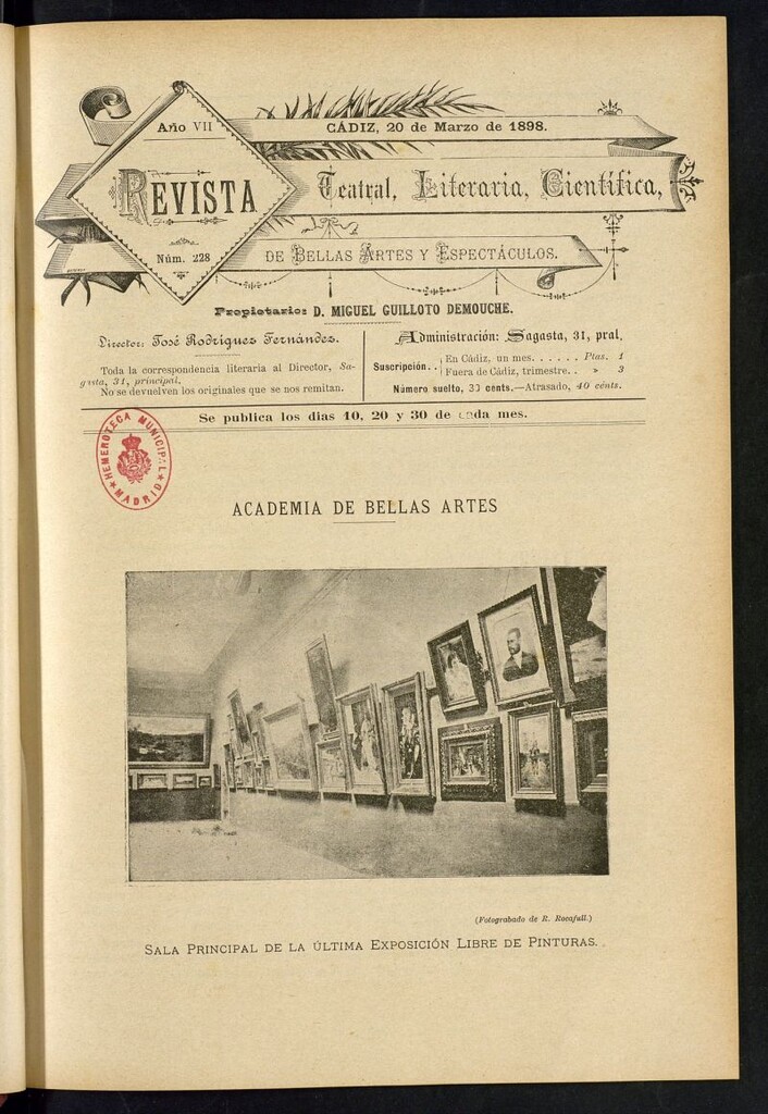 Miniatura de Revista Teatral, Literaria, Científica, de Bellas Artes y Espectáculos. Nº 228