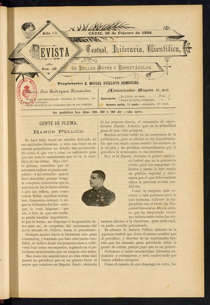 Miniatura de Revista Teatral, Literaria, Científica, de Bellas Artes y Espectáculos. Nº 226