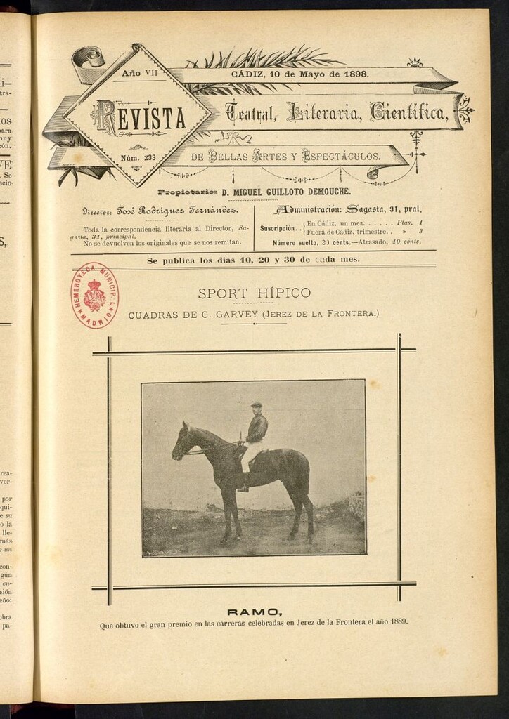 Miniatura de Revista Teatral, Literaria, Científica, de Bellas Artes y Espectáculos. Nº 233