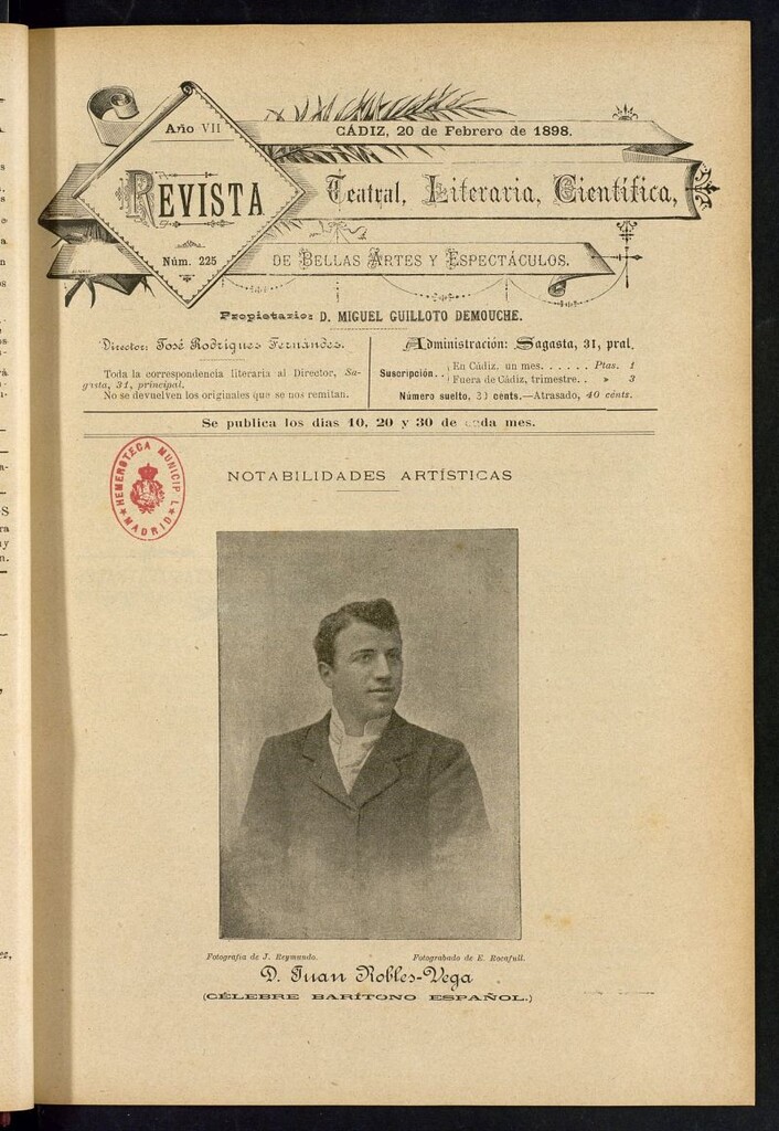 Miniatura de Revista Teatral, Literaria, Científica, de Bellas Artes y Espectáculos. Nº 225