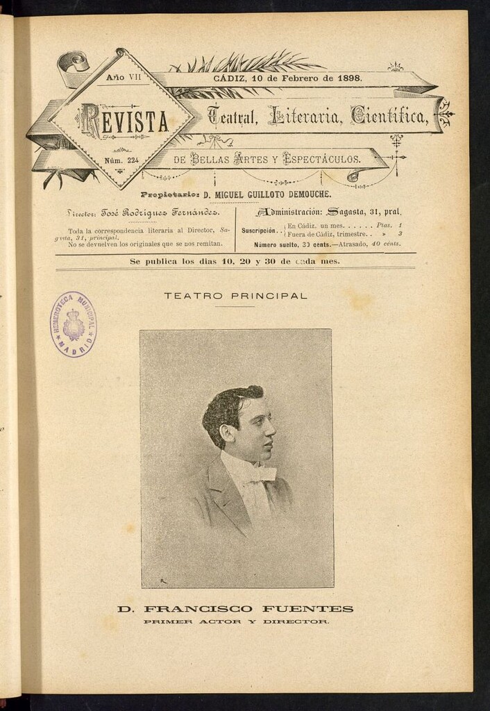 Miniatura de Revista Teatral, Literaria, Científica, de Bellas Artes y Espectáculos. Nº 224