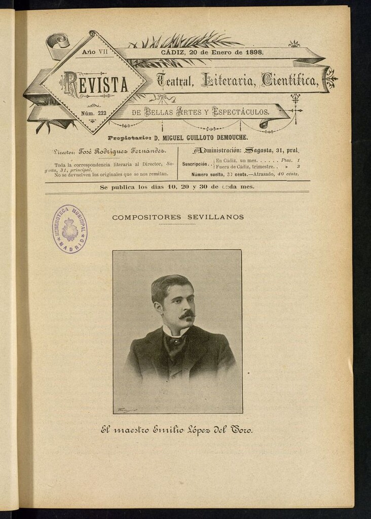 Miniatura de Revista Teatral, Literaria, Científica, de Bellas Artes y Espectáculos. Nº 222