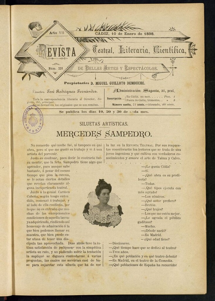 Miniatura de Revista Teatral, Literaria, Científica, de Bellas Artes y Espectáculos. Nº 221