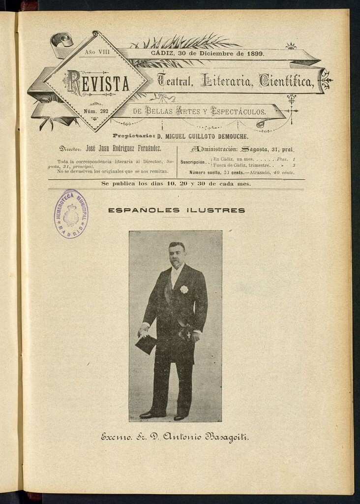 Miniatura de Revista Teatral, Literaria, Científica, de Bellas Artes y Espectáculos. Nº 292