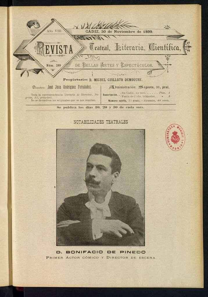 Miniatura de Revista Teatral, Literaria, Científica, de Bellas Artes y Espectáculos. Nº 289