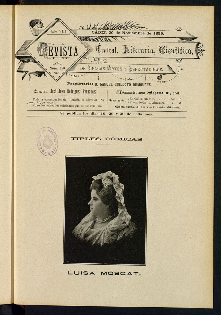 Miniatura de Revista Teatral, Literaria, Científica, de Bellas Artes y Espectáculos. Nº 288