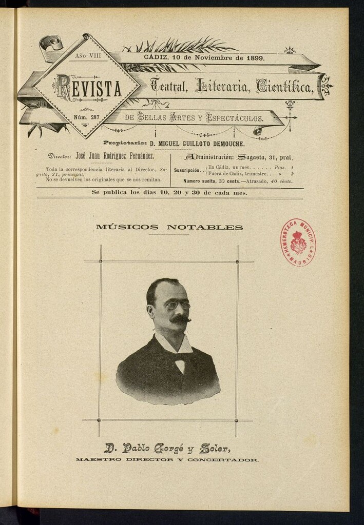 Miniatura de Revista Teatral, Literaria, Científica, de Bellas Artes y Espectáculos. Nº 287