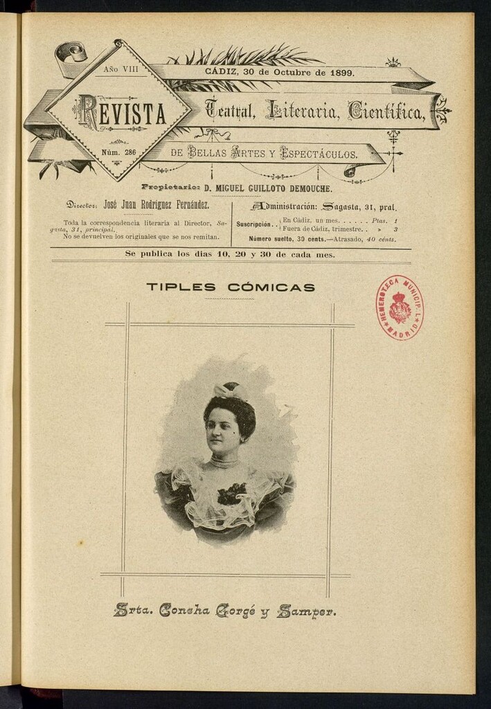 Miniatura de Revista Teatral, Literaria, Científica, de Bellas Artes y Espectáculos. Nº 286