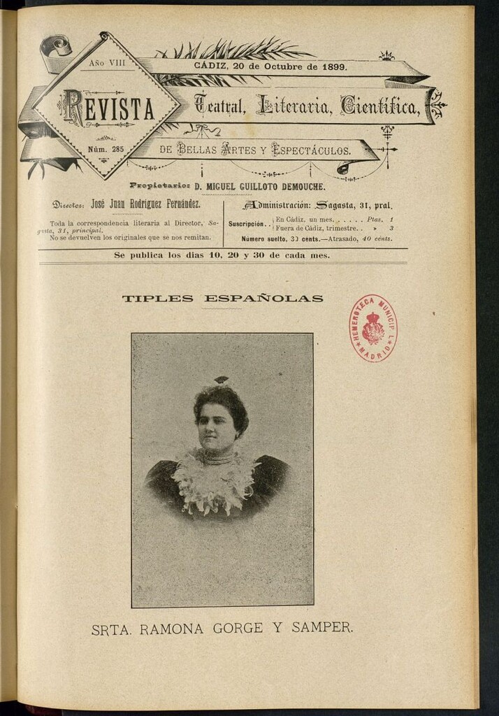 Miniatura de Revista Teatral, Literaria, Científica, de Bellas Artes y Espectáculos. Nº 285