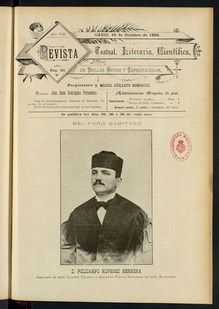 Miniatura de Revista Teatral, Literaria, Científica, de Bellas Artes y Espectáculos. Nº 284