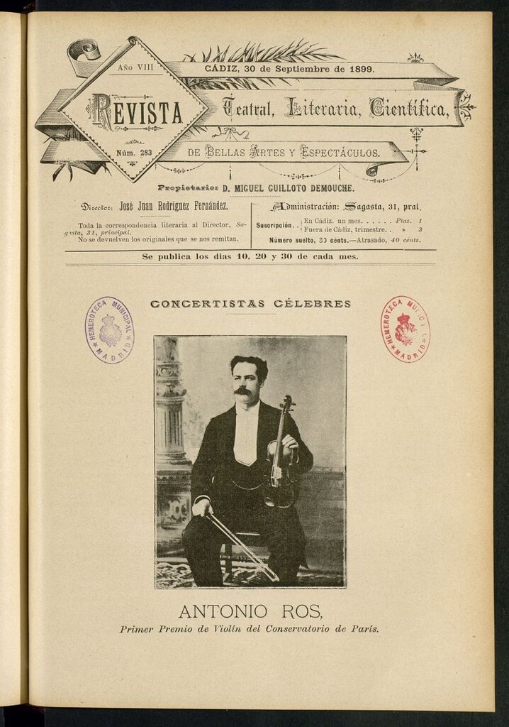 Miniatura de Revista Teatral, Literaria, Científica, de Bellas Artes y Espectáculos. Nº 283