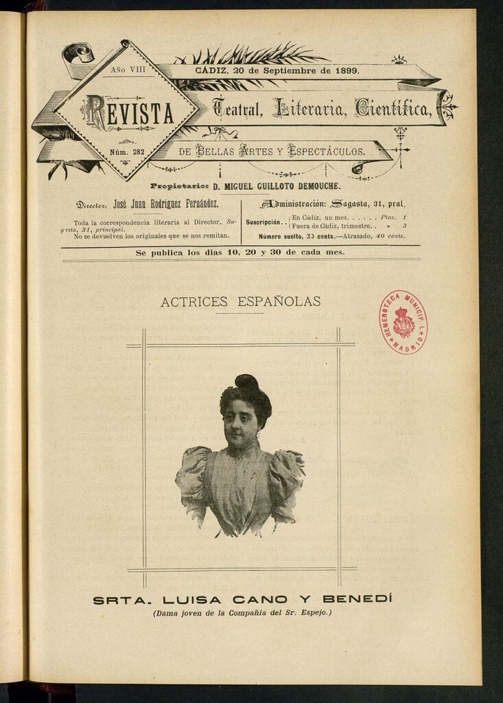 Miniatura de Revista Teatral, Literaria, Científica, de Bellas Artes y Espectáculos. Nº 282
