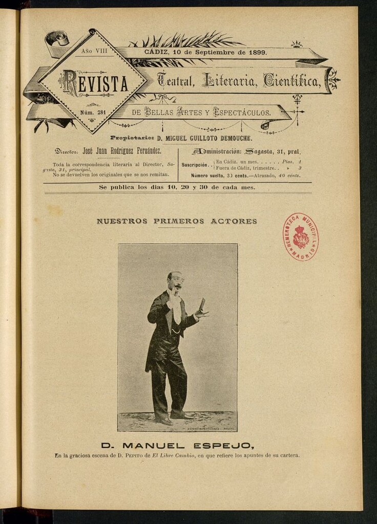 Miniatura de Revista Teatral, Literaria, Científica, de Bellas Artes y Espectáculos. Nº 281
