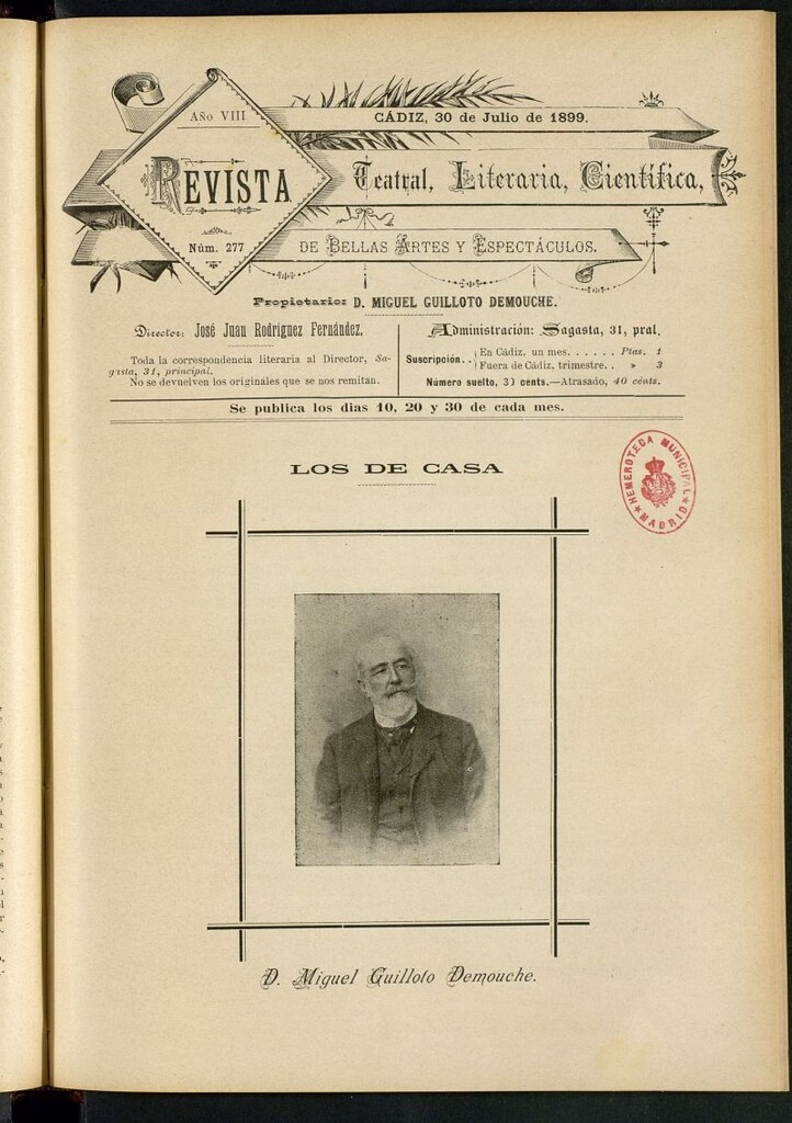 Miniatura de Revista Teatral, Literaria, Científica, de Bellas Artes y Espectáculos. Nº 277