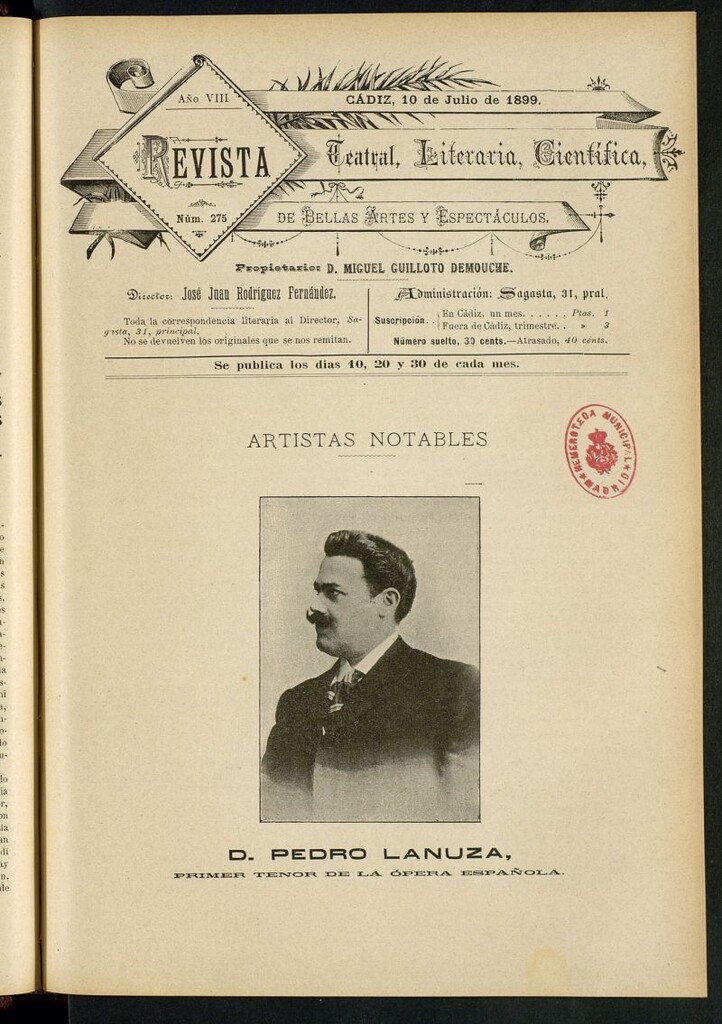 Miniatura de Revista Teatral, Literaria, Científica, de Bellas Artes y Espectáculos. Nº 275