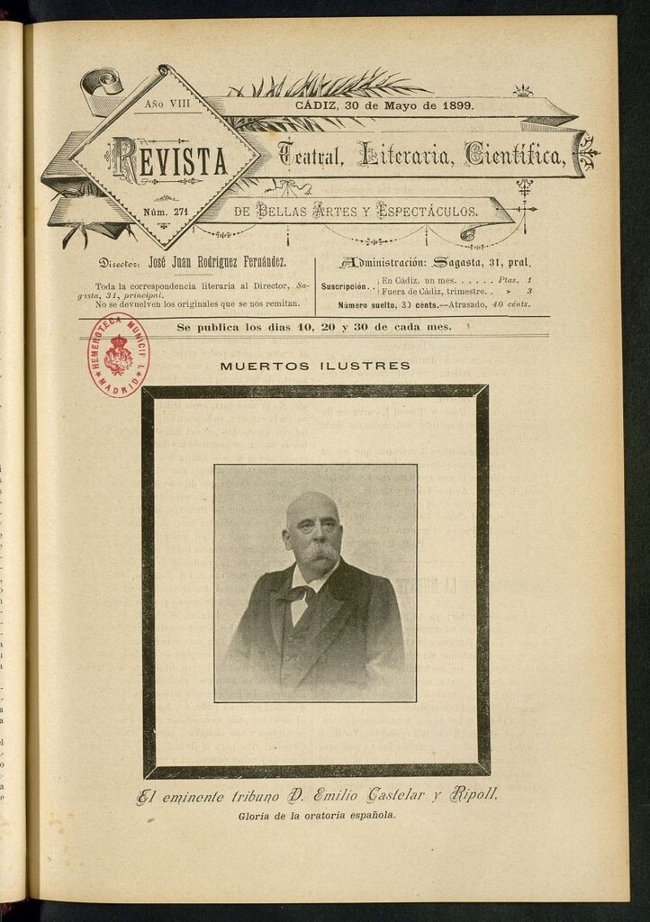 Miniatura de Revista Teatral, Literaria, Científica, de Bellas Artes y Espectáculos. Nº 271