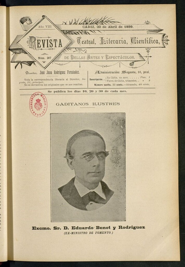 Miniatura de Revista Teatral, Literaria, Científica, de Bellas Artes y Espectáculos. Nº 267