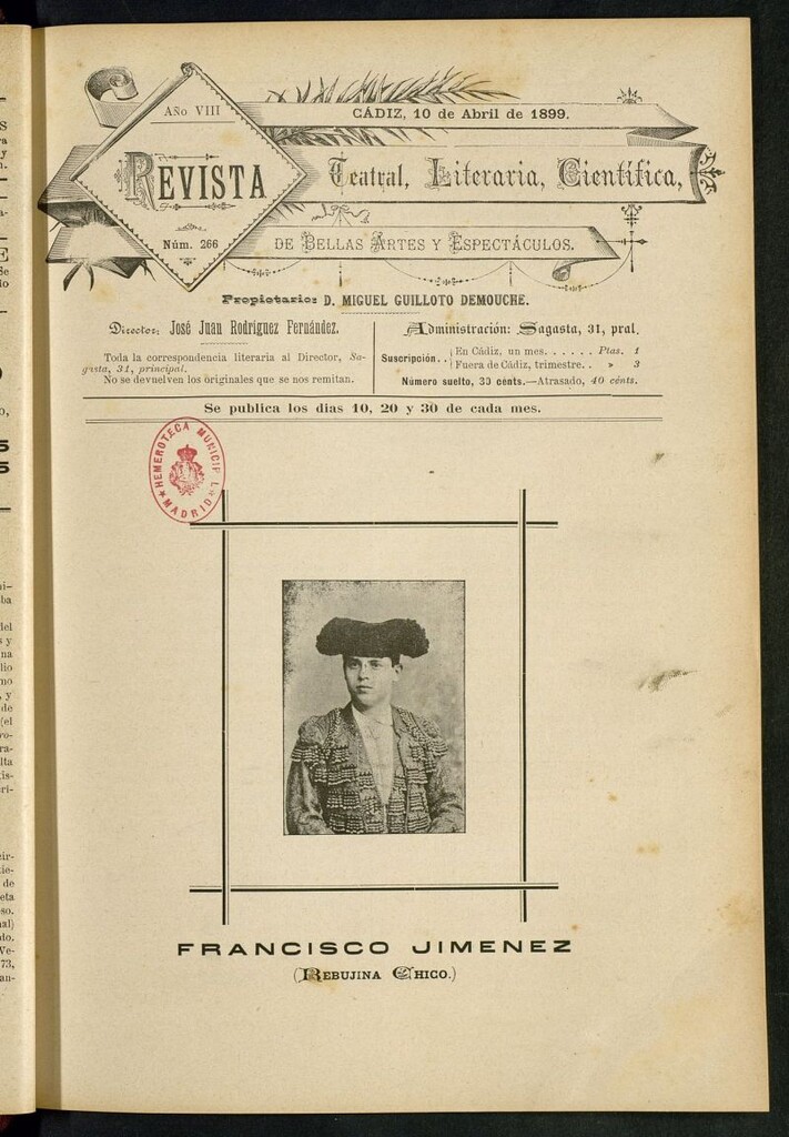 Miniatura de Revista Teatral, Literaria, Científica, de Bellas Artes y Espectáculos. Nº 266