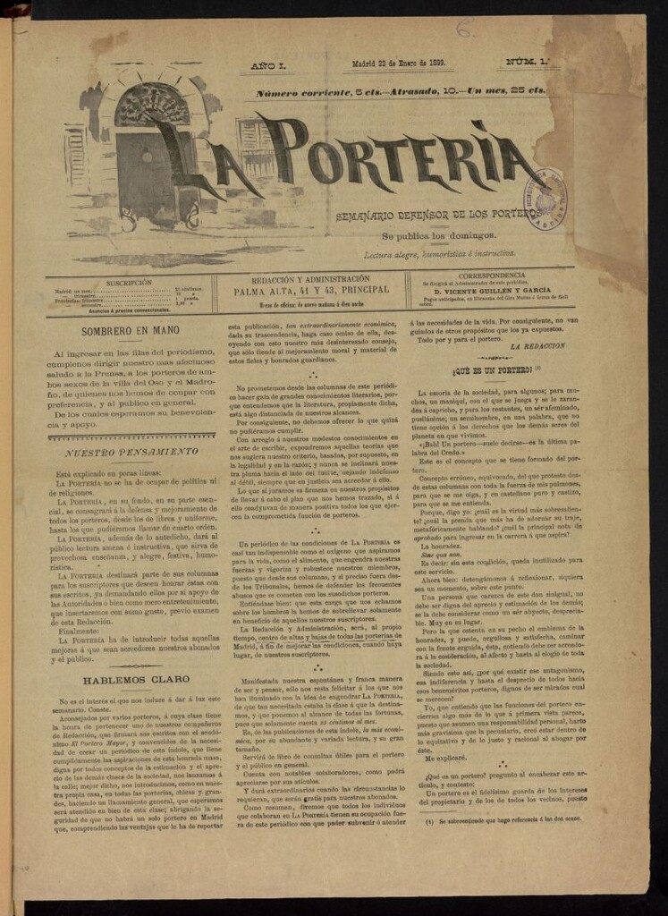 Miniatura de La portería: semanario defensor de los porteros