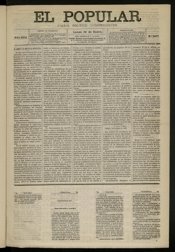 Miniatura de El Popular: diario independiente, político, literario y de noticias de interés general del 10 de enero de 1881, nº 3477