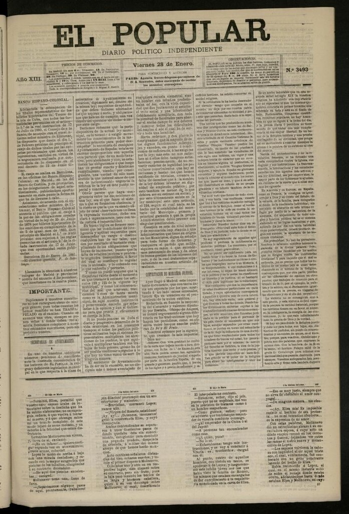 Miniatura de El Popular: diario independiente, político, literario y de noticias de interés general del 28 de enero de 1881, nº 3493