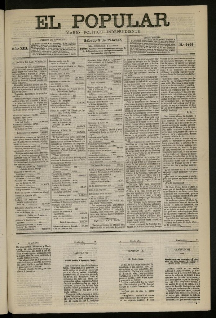 Miniatura de El Popular: diario independiente, político, literario y de noticias de interés general del 5 de febrero de 1881, nº 3499