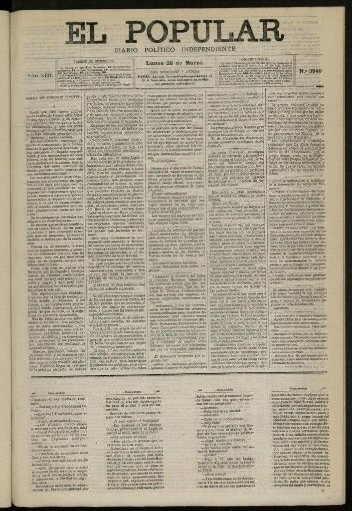 Miniatura de El Popular: diario independiente, político, literario y de noticias de interés general del 28 de marzo de 1881, nº 3540