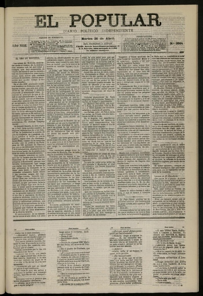 Miniatura de El Popular: diario independiente, político, literario y de noticias de interés general del 26 de abril de 1881, nº 3564