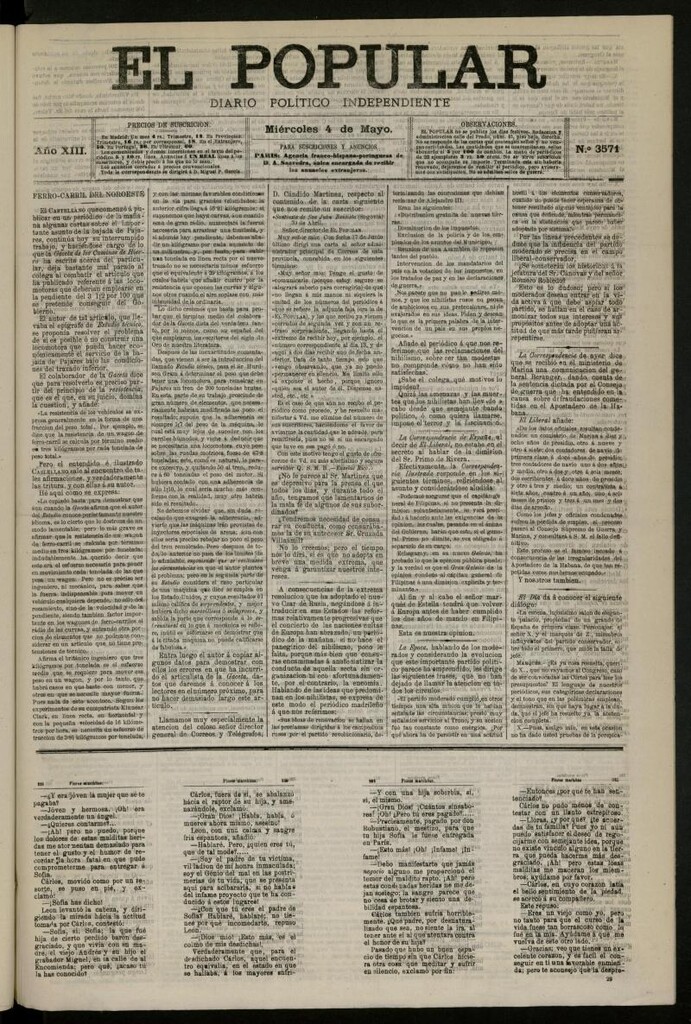 Miniatura de El Popular: diario independiente, político, literario y de noticias de interés general del 4 de mayo de 1881, nº 3571