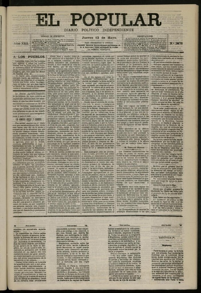 Miniatura de El Popular: diario independiente, político, literario y de noticias de interés general del 12 de mayo de 1881, nº 3578