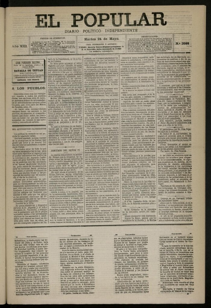 Miniatura de El Popular: diario independiente, político, literario y de noticias de interés general del 24 de mayo de 1881, nº 3588