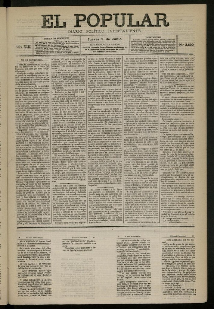 Miniatura de El Popular: diario independiente, político, literario y de noticias de interés general del 9 de junio de 1881, nº 3600