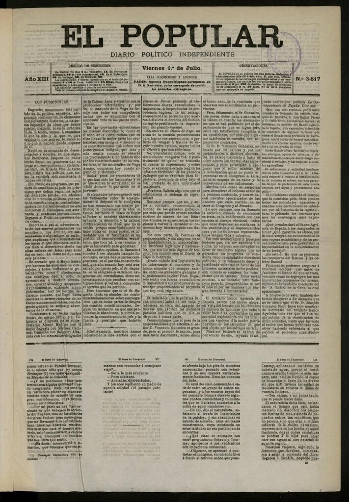 Miniatura de El Popular: diario independiente, político, literario y de noticias de interés general del 1 de julio de 1881, nº 3617